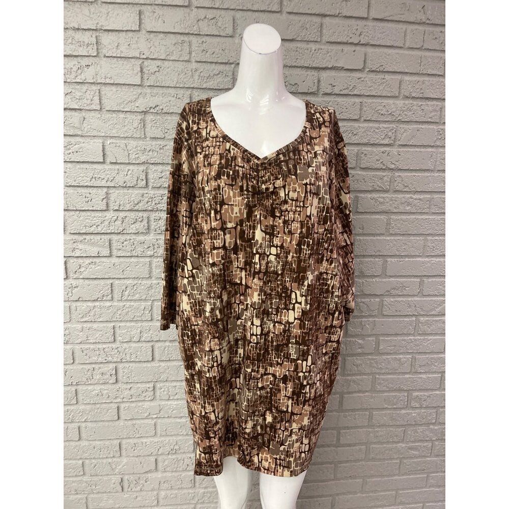 Liz & Me Women 3/4 Length Sleeve Brown Cotton T-Shirt / Tunic Size 1X